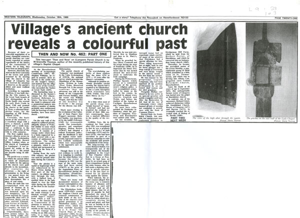 Village's Ancient Church reveals a colourful past'.  Copy of Western Telegraph Then and Now article 462.
